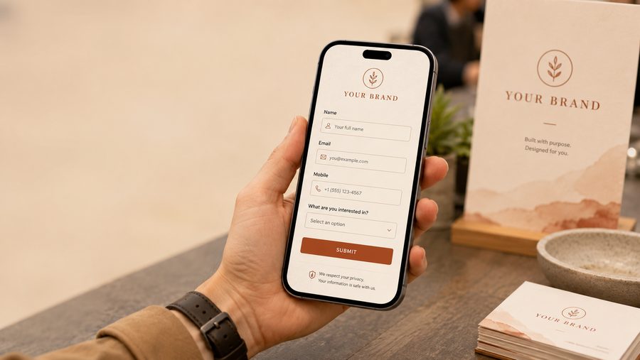 A visitor completing a branded capture form on a phone